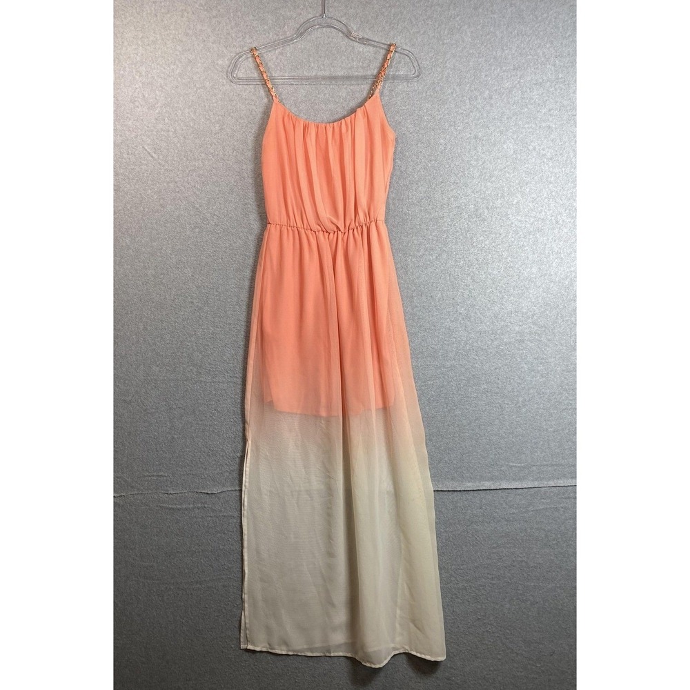 Studio Y Dress Womens XS Peach Ombre Maxi Chain Strap‎ Sleeveless Summer